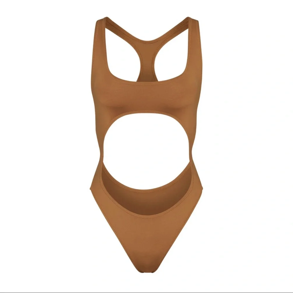 SKIMS Signature Swim Cut Out Monokini One Piece Swimsuit Almond NEW 2X
